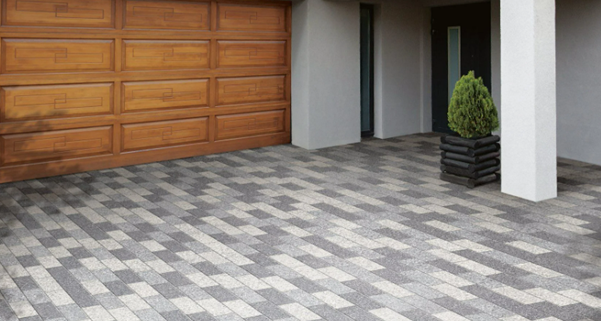 Block paving driveway outside garage